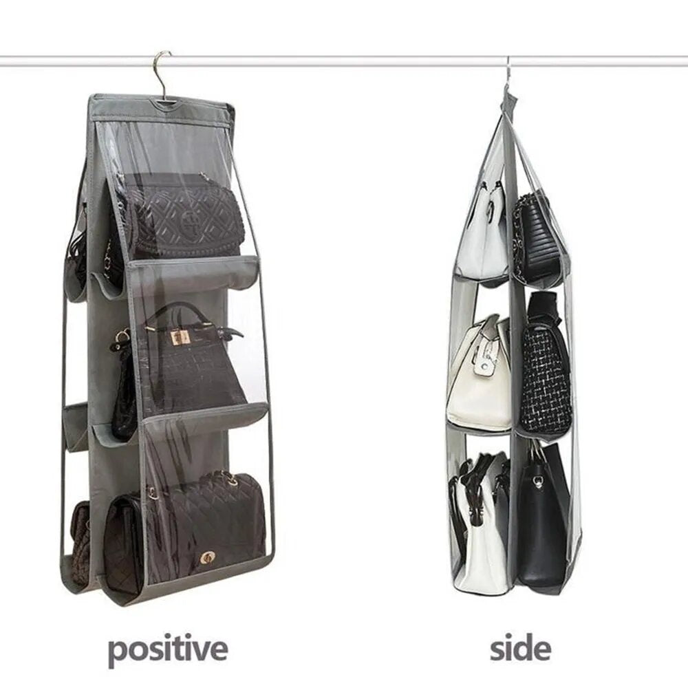 6 Pockets Hand Bags Organizer  Dust-Proof Space Saving Bag Holder With Hanging Hook
