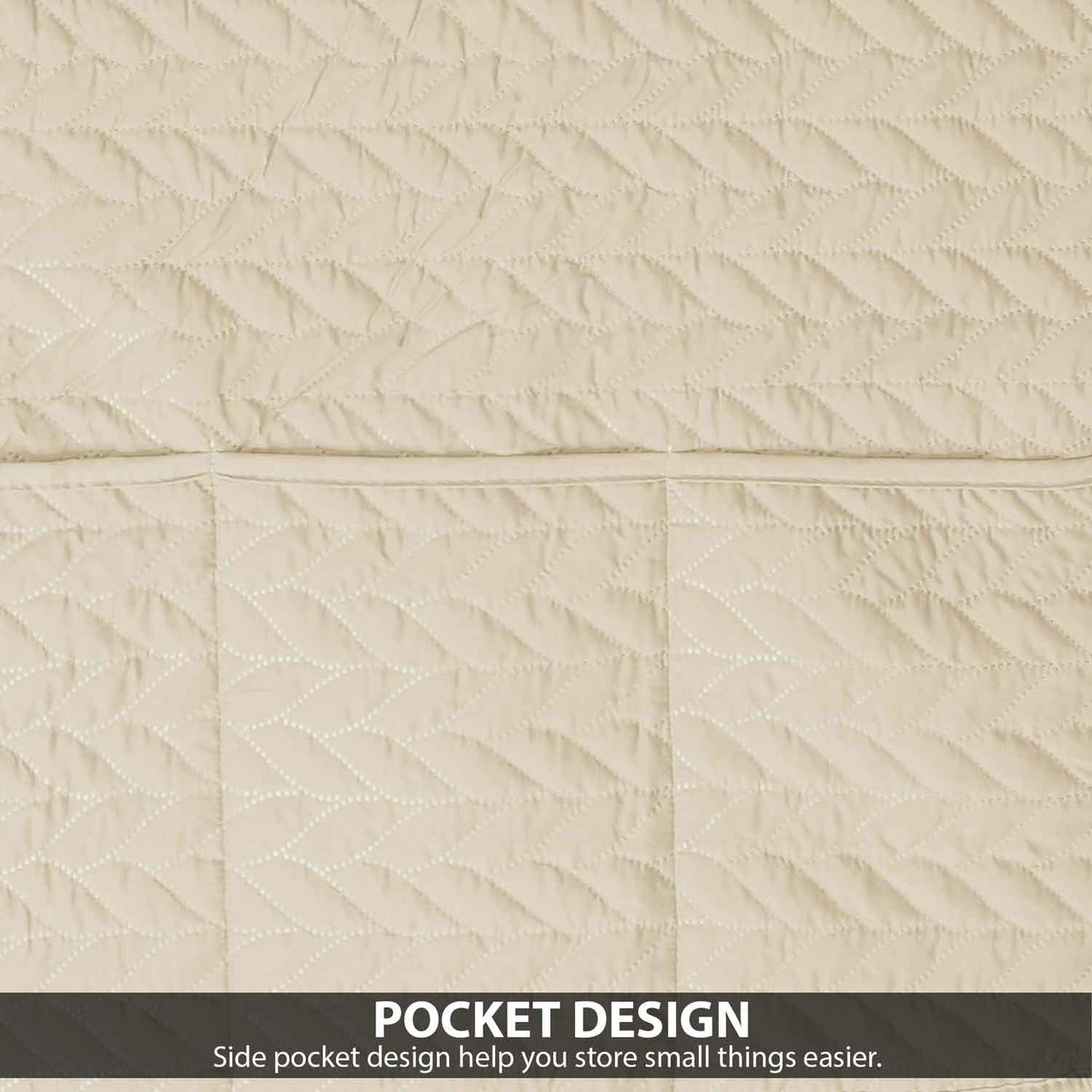 Dustproof Quilted Refrigerator Cover With Side Pockets-Beige skin