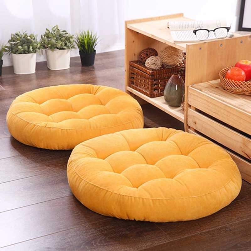 Velvet Round Floor Cushions With Ball Fiber Filling(1 Pair=2 Pieces)Golden