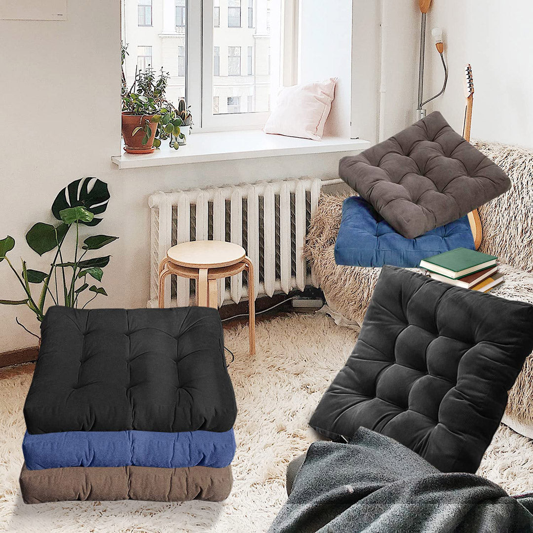 Velvet Square Floor Cushions With Ball Fiber Filling(1 Pair=2 Pieces)Black