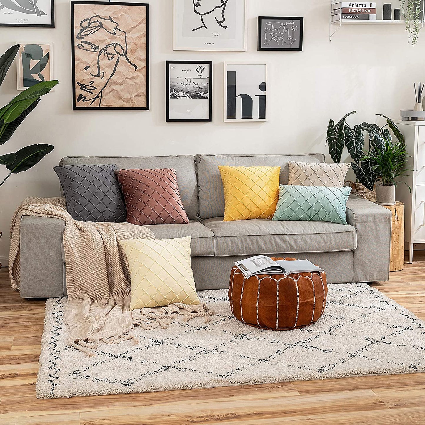 Velvet Cushions Cover pintuck style 16"x16"Grey