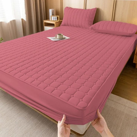 MAT Solid Colour Quilted Ultrasonic 100% Waterproof Mattress Cover For Double Bed Fitted Mattress Protector Anti Sleep Bed Sheet (Pink)