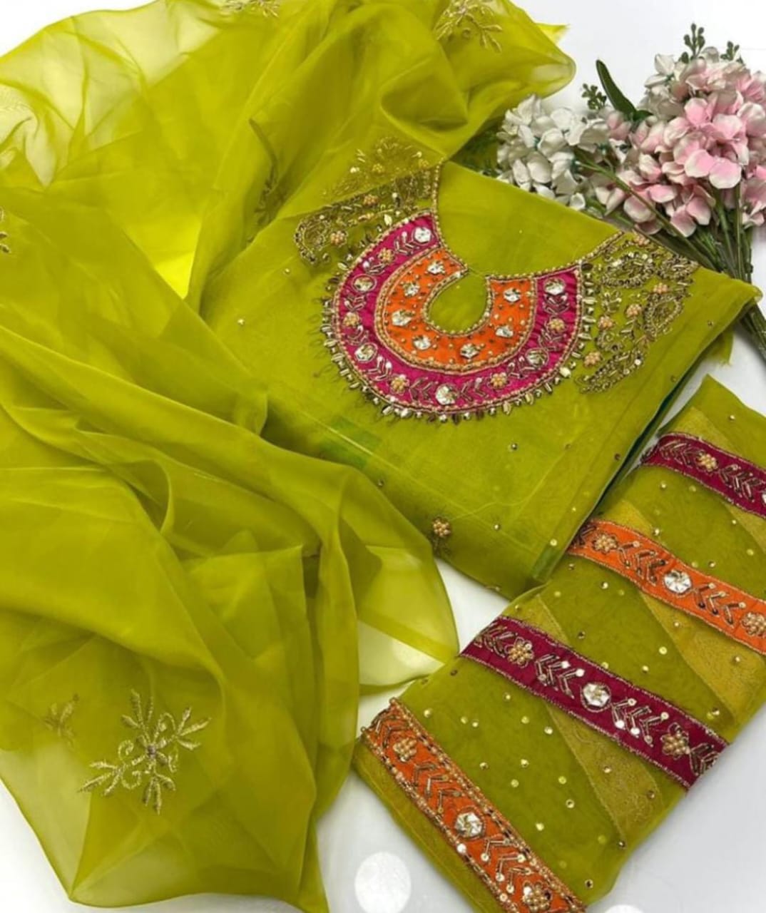 Banarsi Indian  Hand made + Aari zari Beads And Gotta Work 2 Piece For Eid Collection