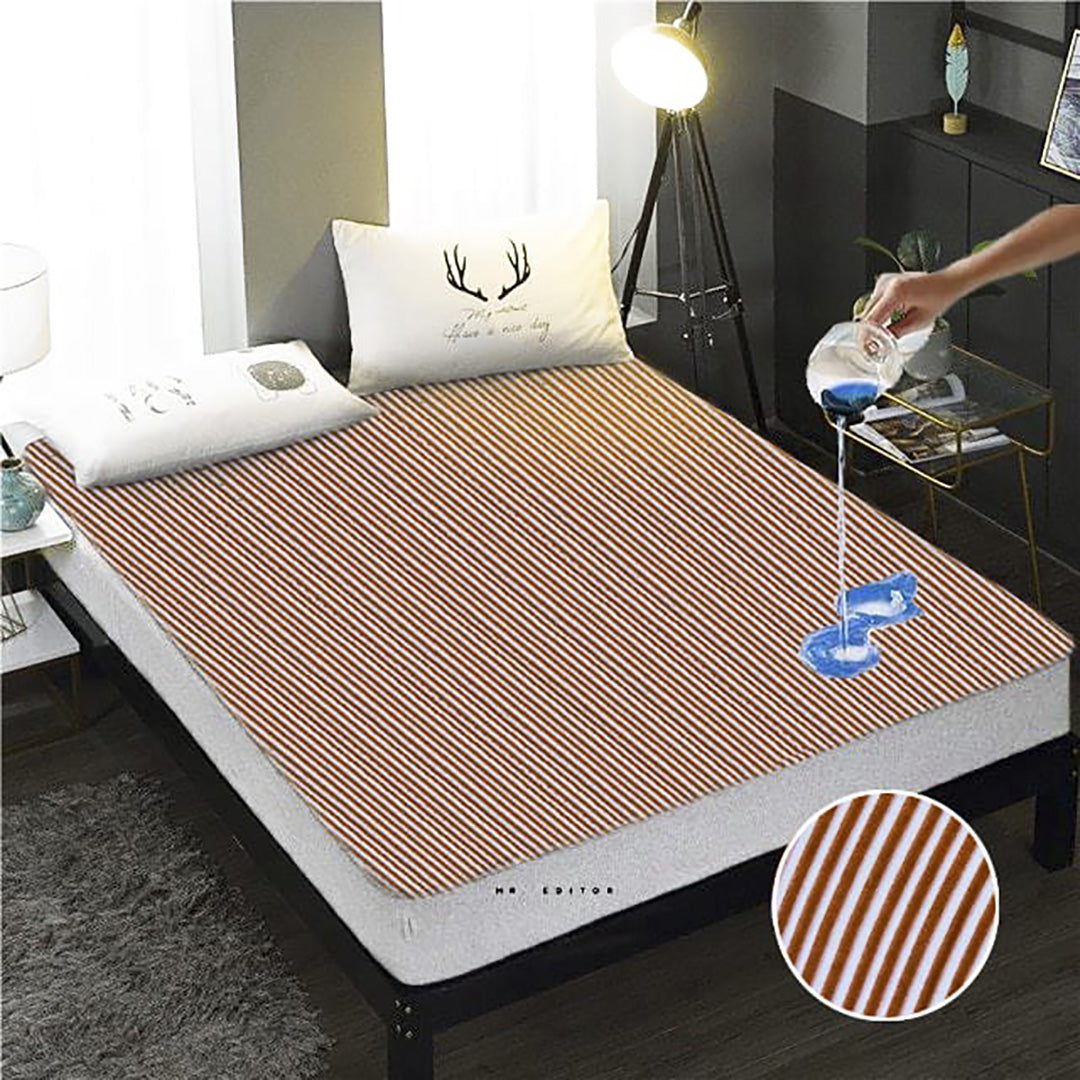 Premium Quality Terry Cotton 100% Waterproof Fitted Mattress Protector In brown stripe