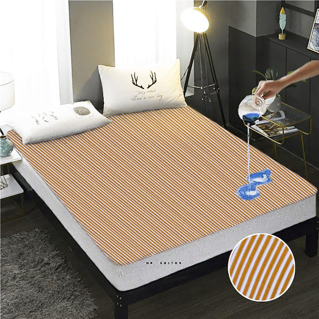 Premium Quality Terry Cotton 100% Waterproof Fitted Mattress Protector In Yellow Stripe