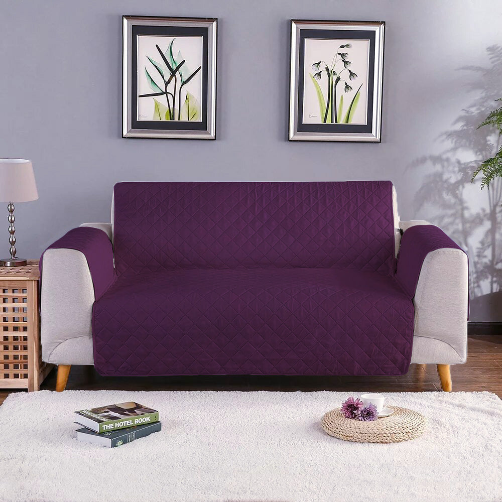 Cotton Quilted Sofa Cover – Purple Color
