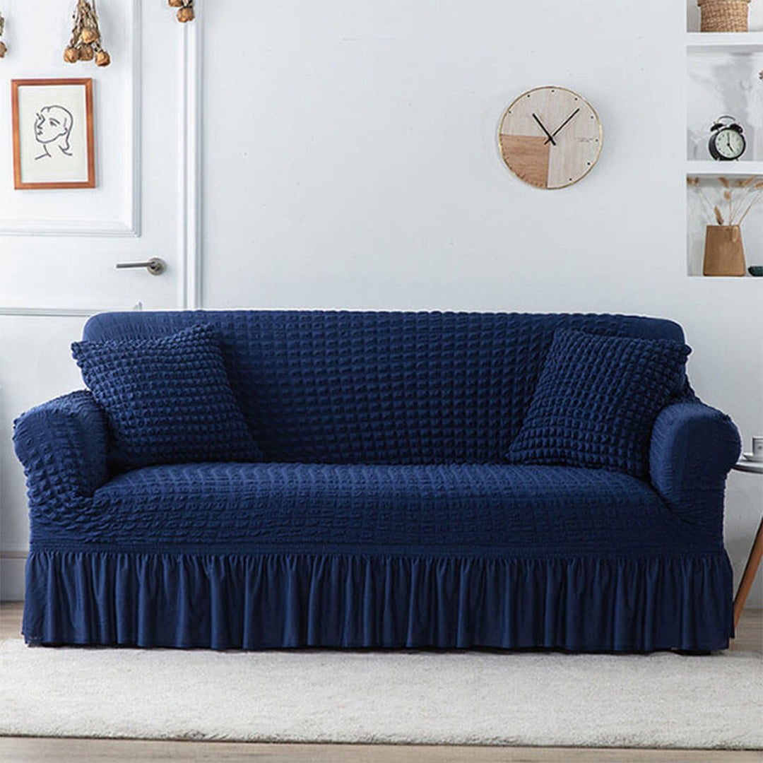 Ruffled Seersucker Sofa Cover (Bubble Fabric)Blue
