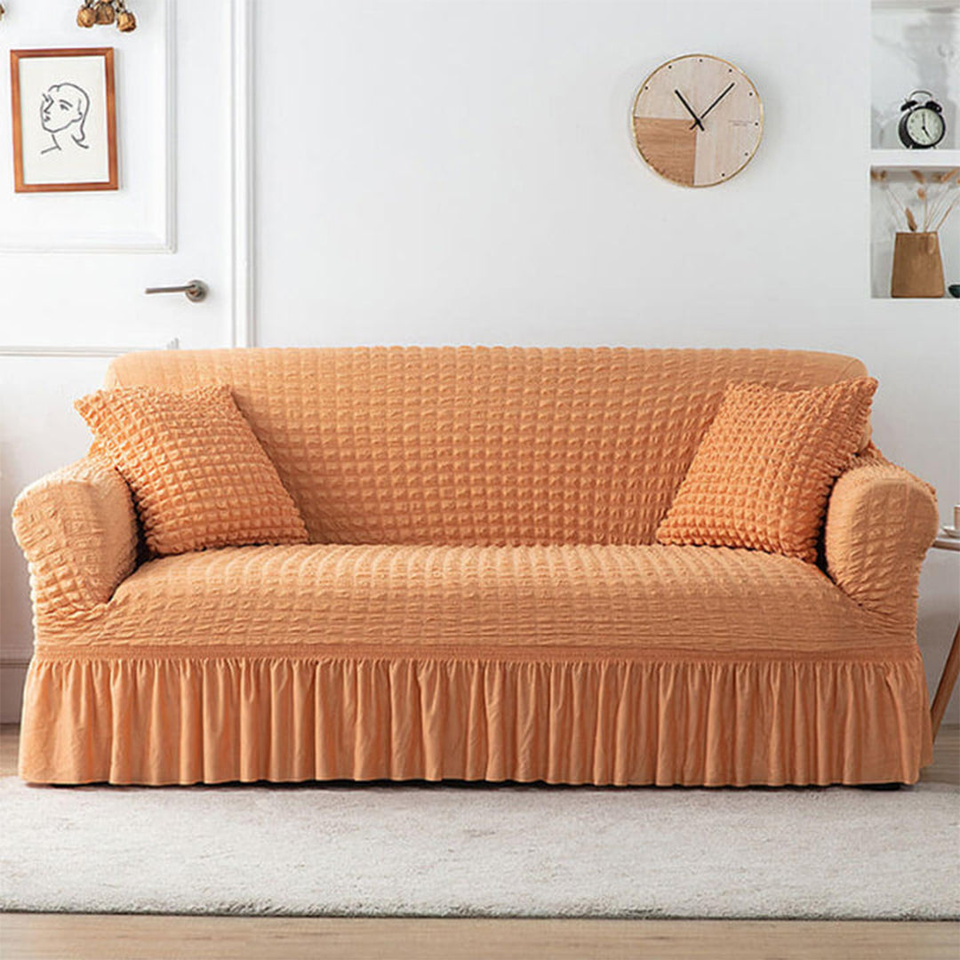 Ruffled Seersucker Sofa Cover (Bubble Fabric)Golden