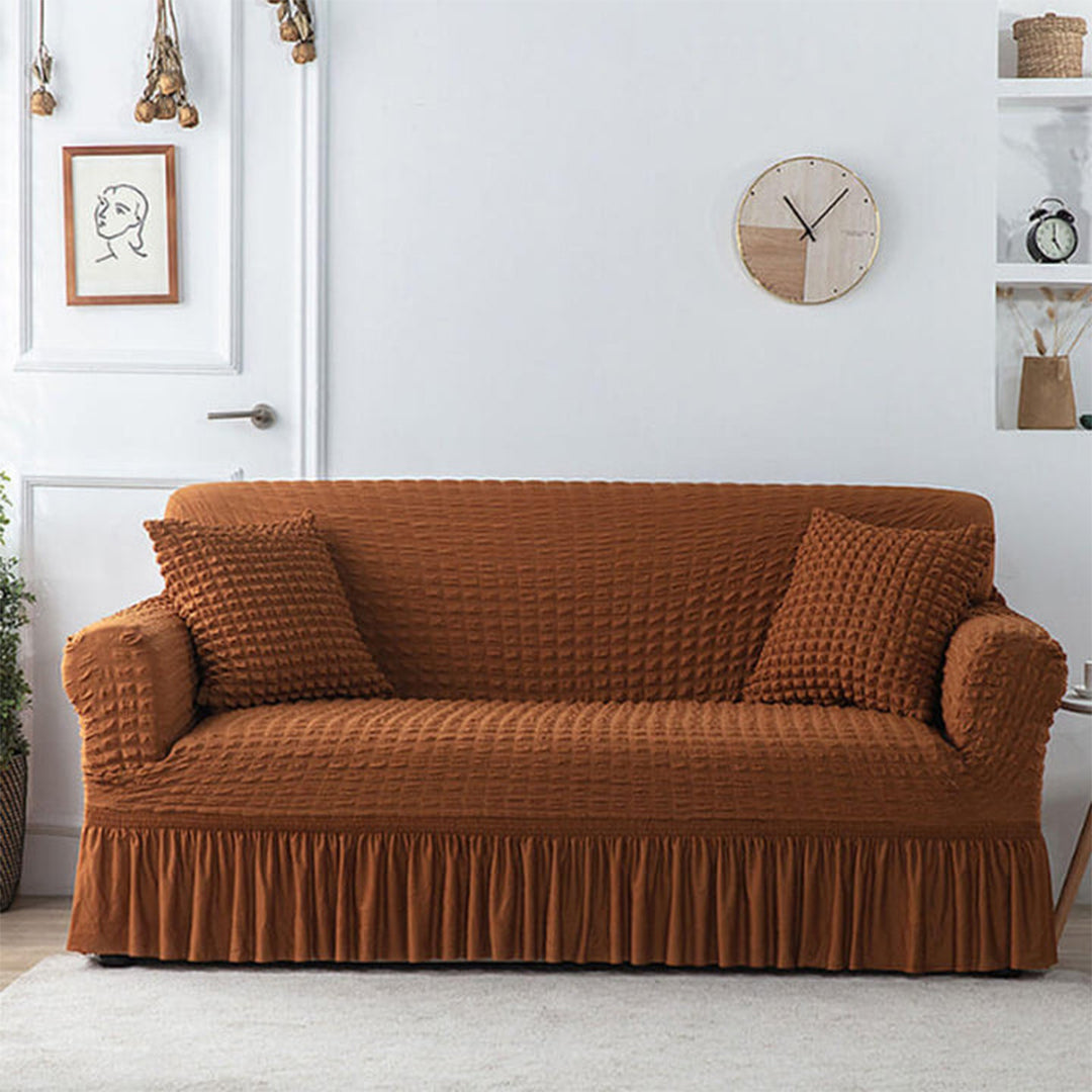 Ruffled Seersucker Sofa Cover (Bubble Fabric)Copper