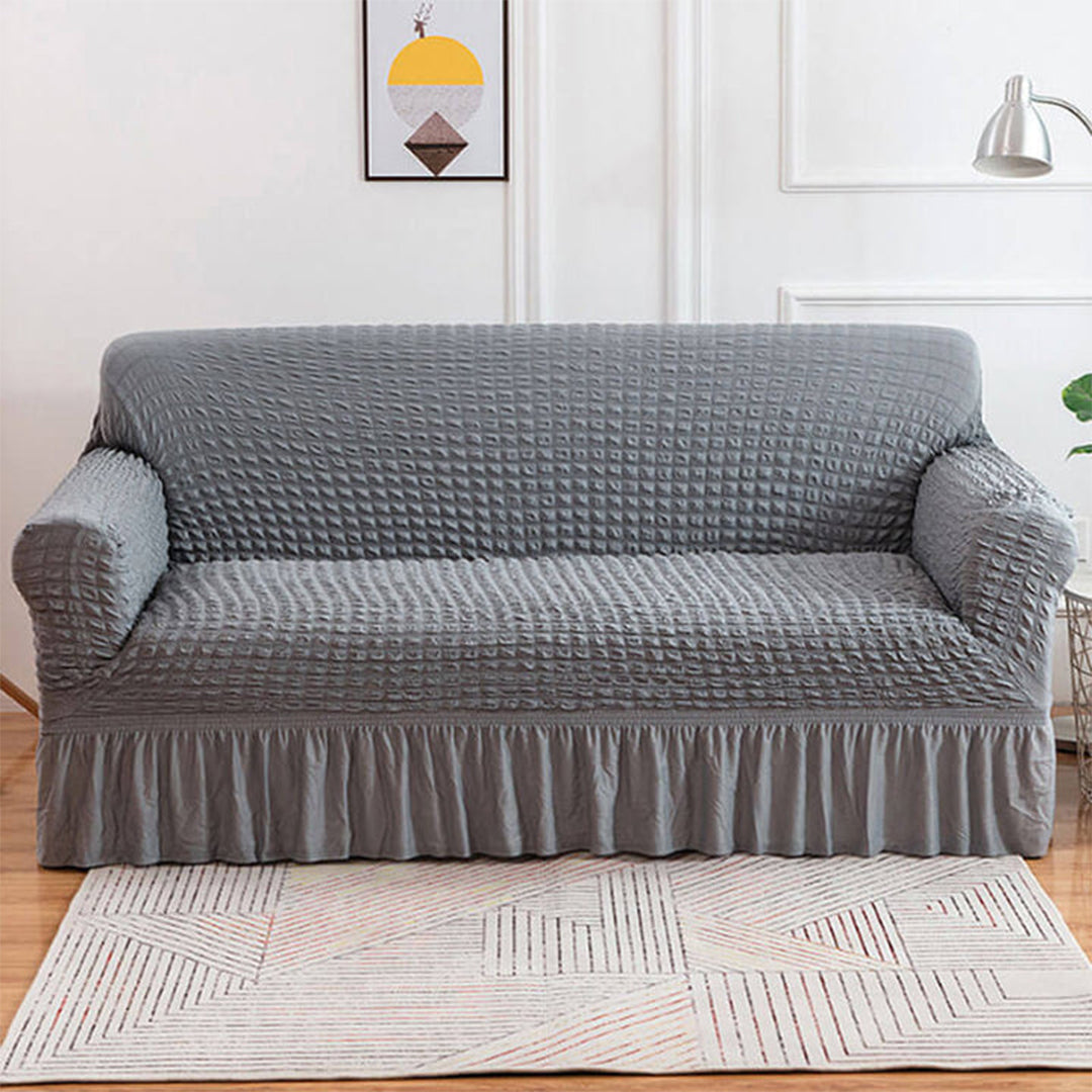 Ruffled Seersucker Sofa Cover (Bubble Fabric)Light Grey
