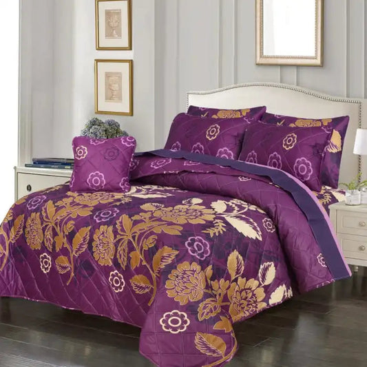 7 Pcs Quilted Comforter Set - Purple Emerald